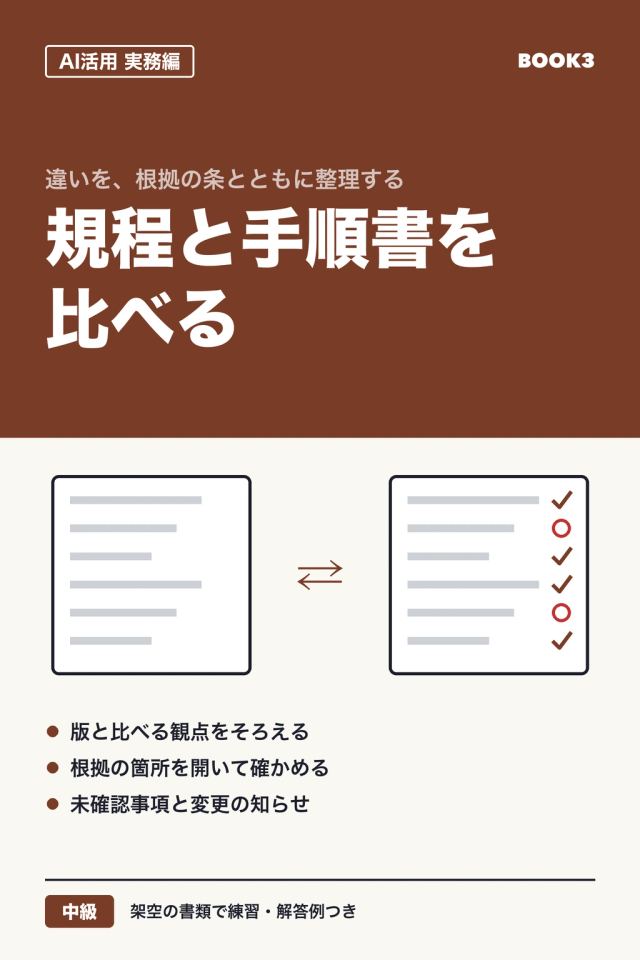 「AI活用 実務編 規程と手順書を比べる」の表紙