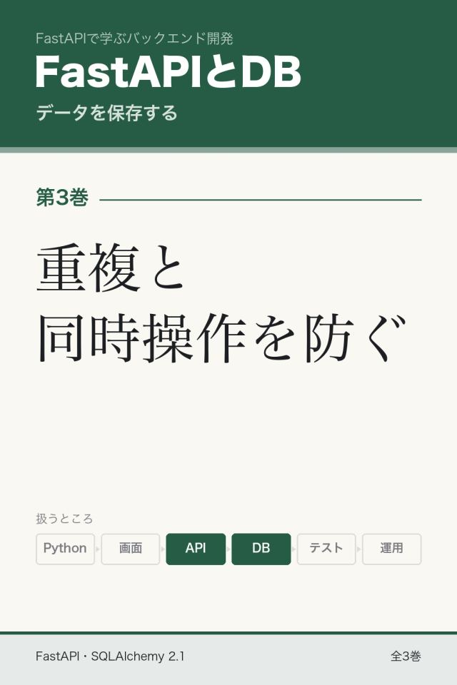 「FastAPIとDB 重複と同時操作を防ぐ」の表紙