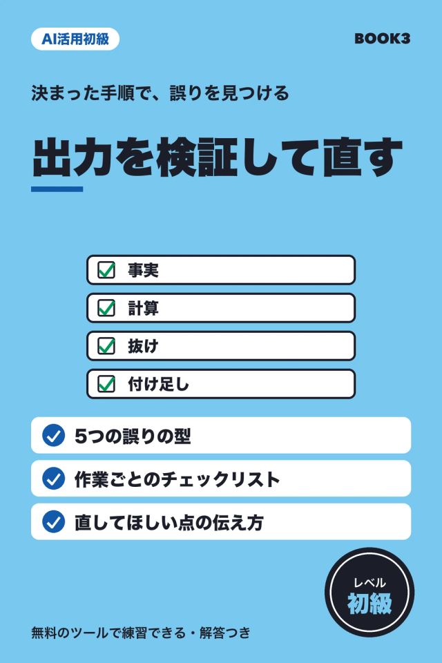 「AI活用初級 出力を検証して直す」の表紙