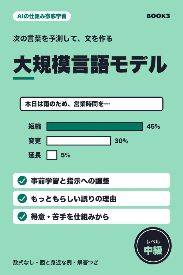 「AIの仕組み徹底学習 大規模言語モデル」の表紙