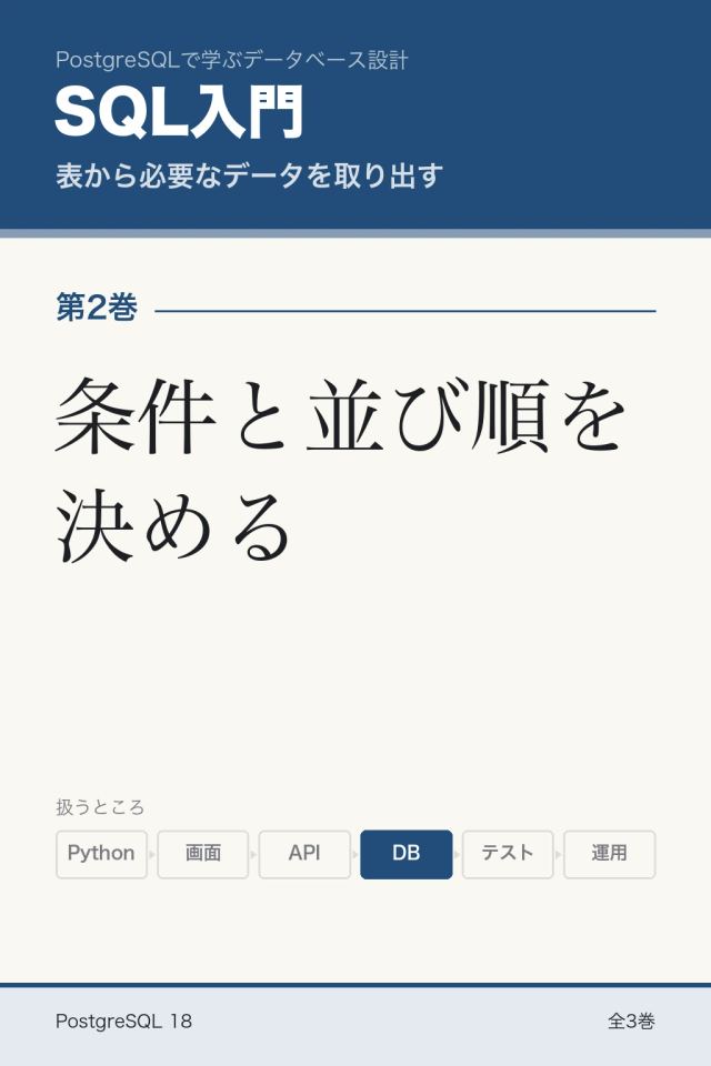 「SQL入門 条件と並び順を決める」の表紙