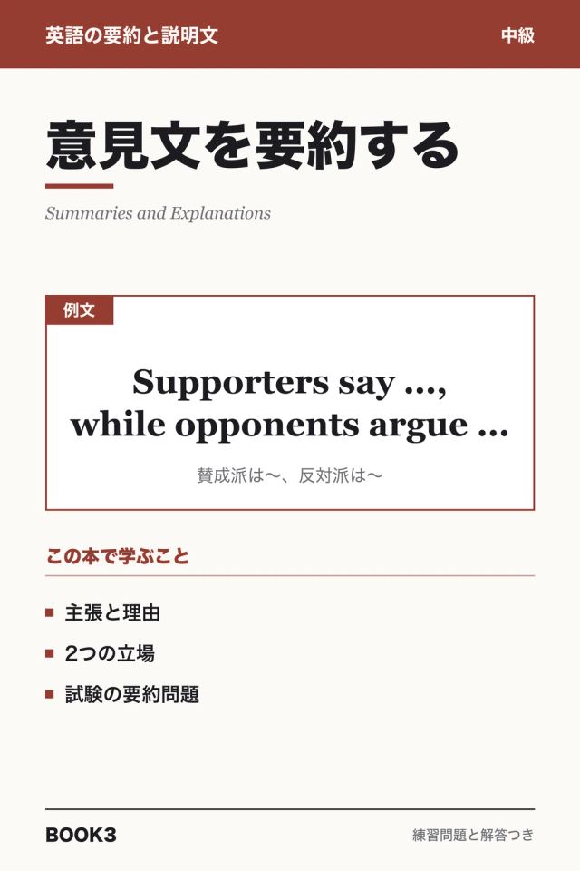 「英語の要約と説明文 意見文を要約する」の表紙